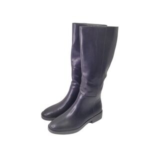 Modatope Women's Knee High Riding Boots Size 7.5 Black Faux Leather Zip Up